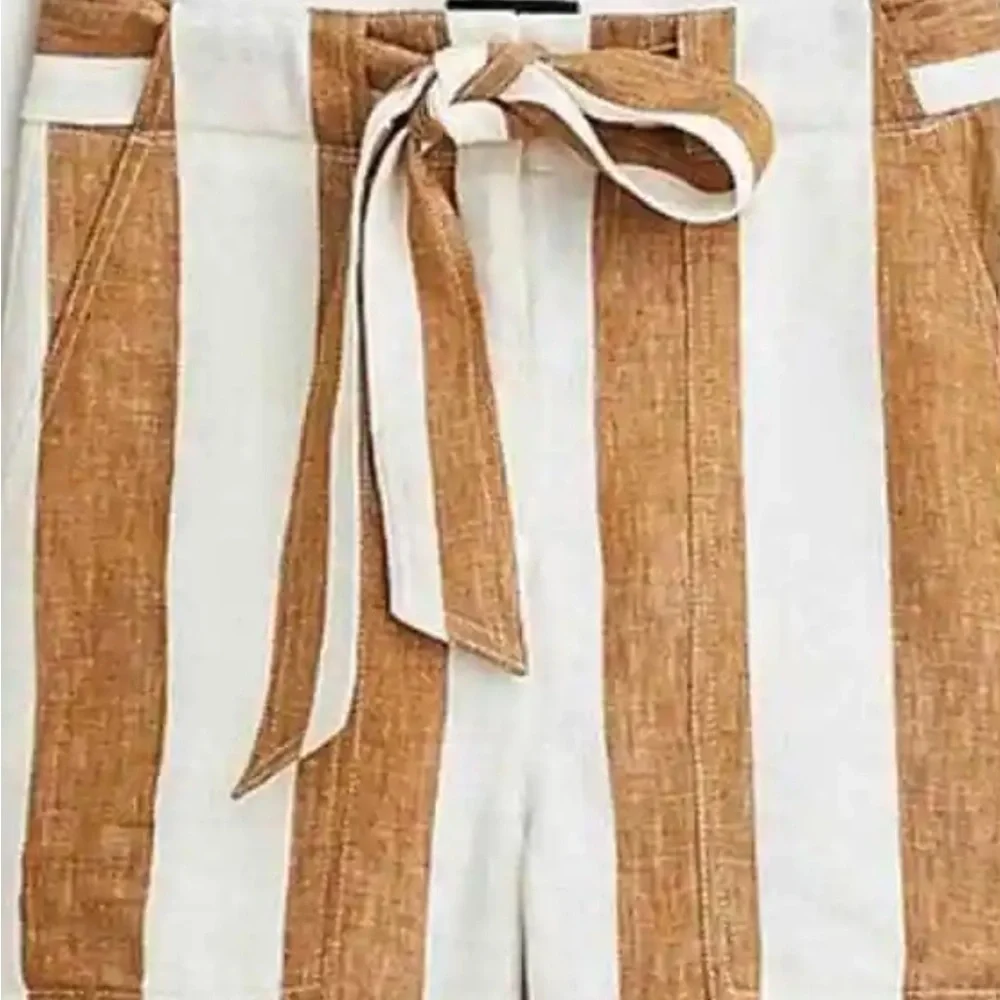 J Crew Tie-Waist Striped Linen Pants NWT - Size 10 - Picture 2 of 3